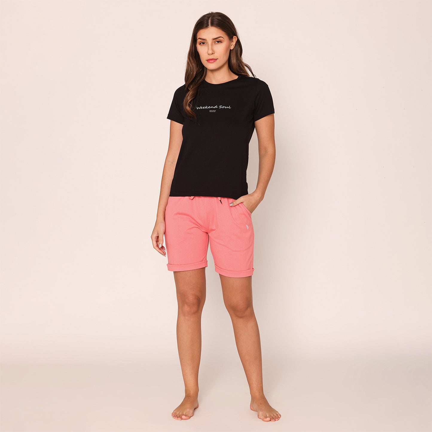 Plain Knitted Shorts For Women - Strawberry Ice