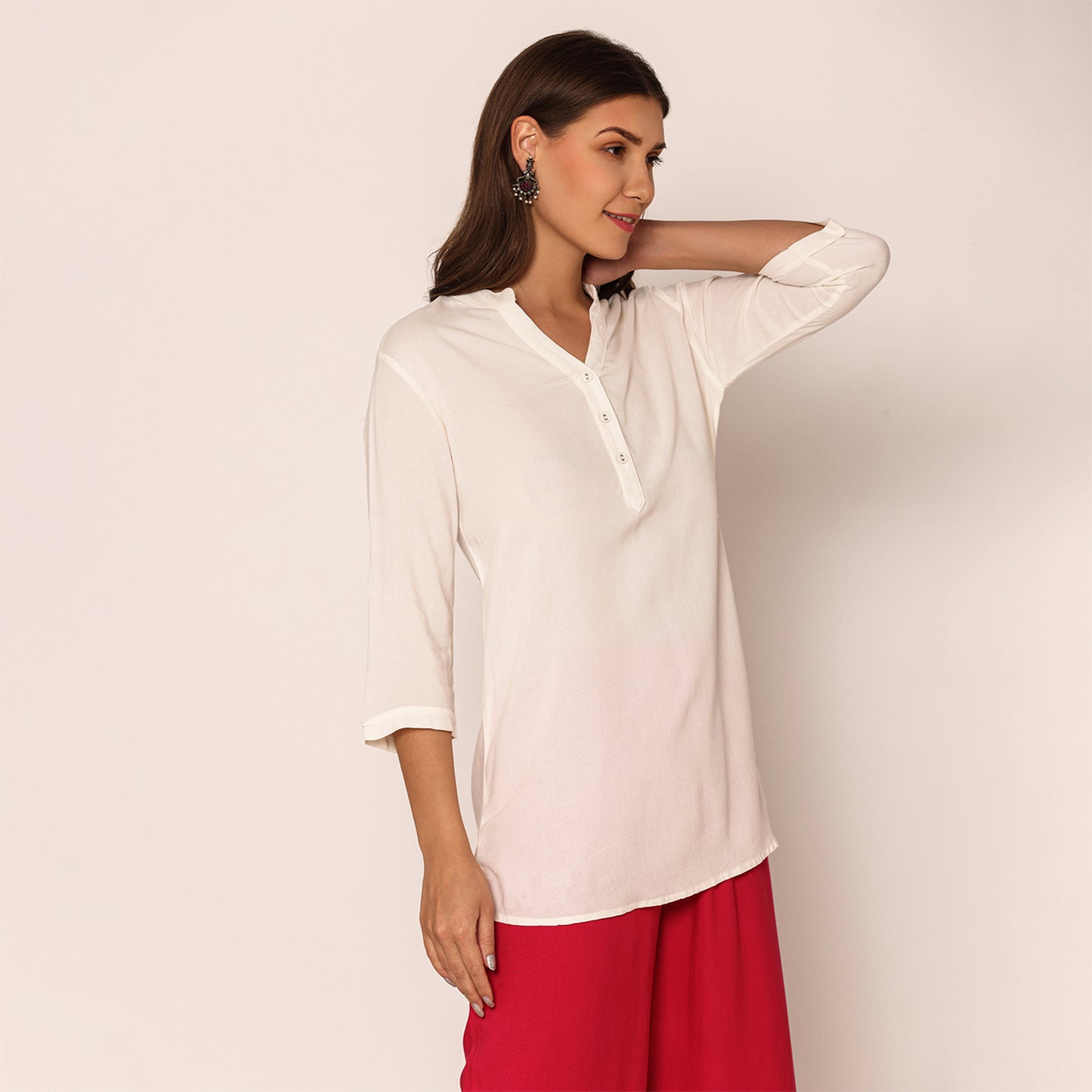 Women's Solid Short Kurti-Off White