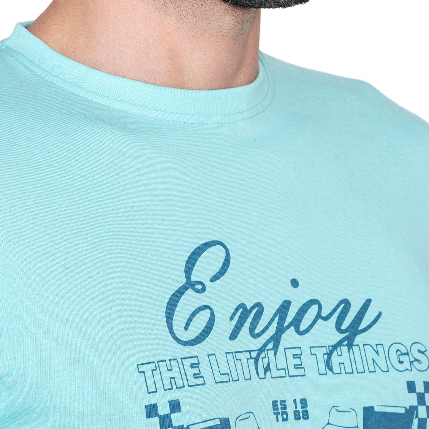 Men's Printed Cotton T-Shirt - Aruba Blue