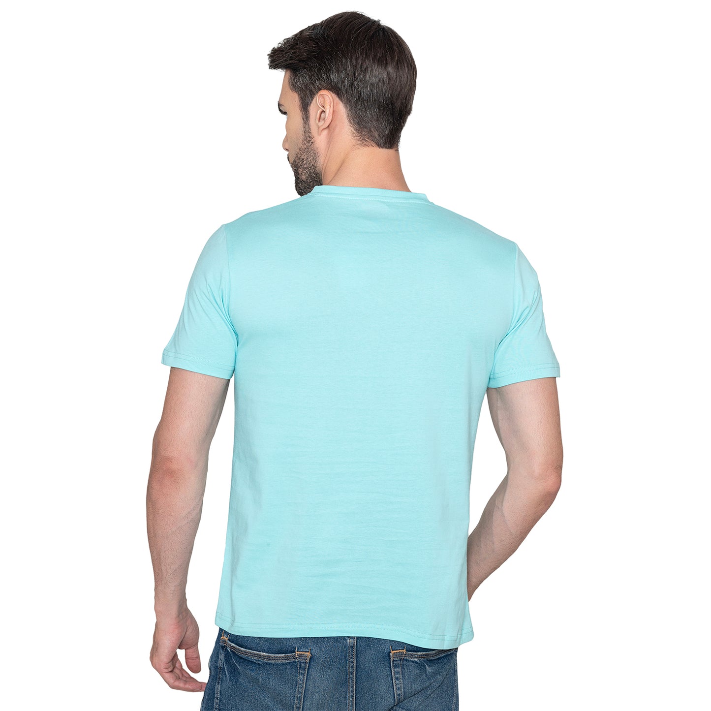 Men's Printed Cotton T-Shirt - Aruba Blue