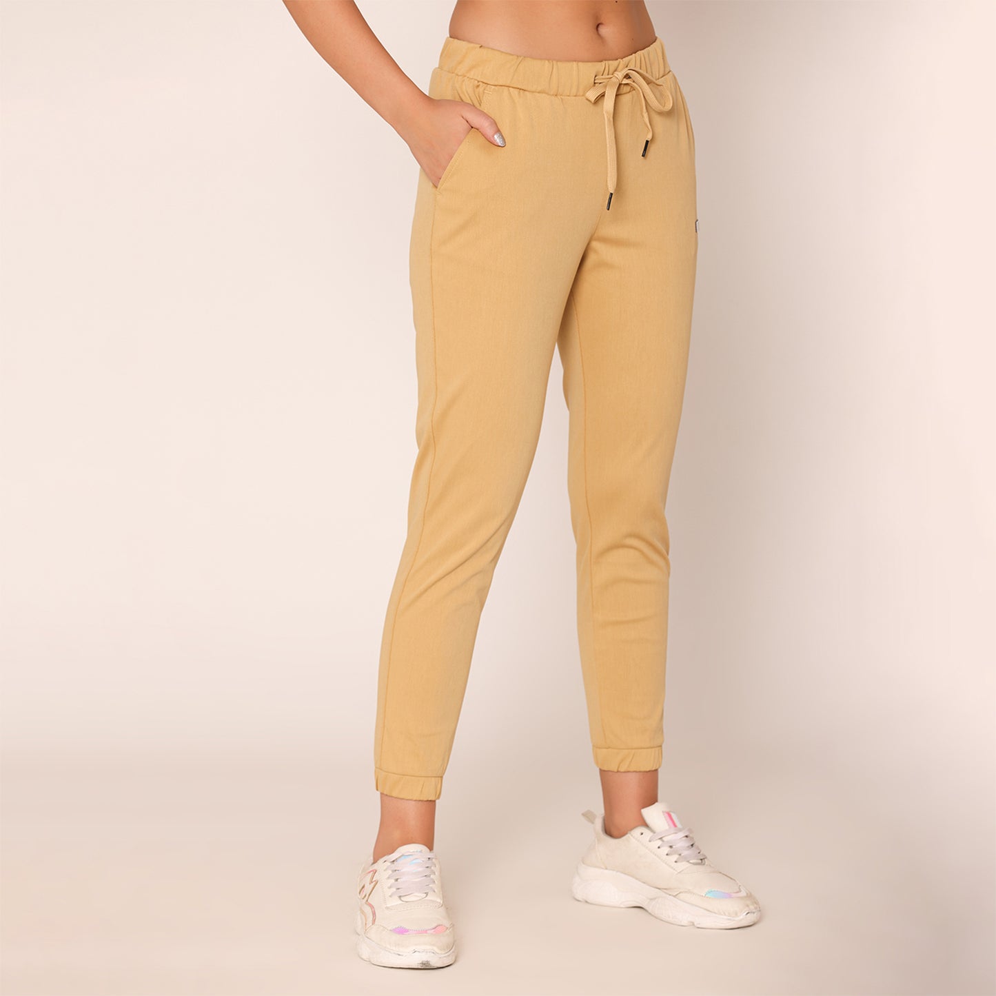 Slim Fit Joggers For Women- Beige