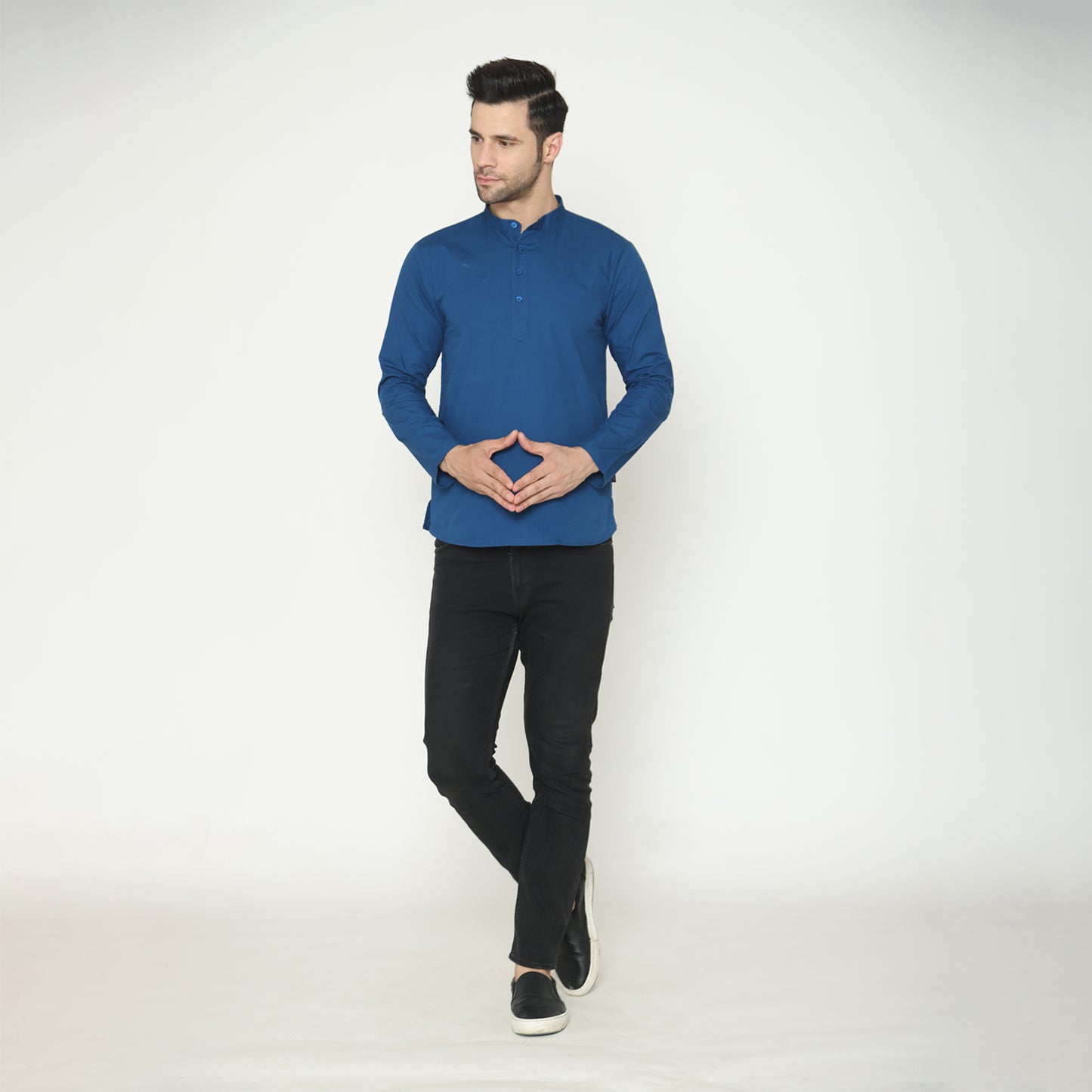 Men's Solid Short Kurta - Strong Blue