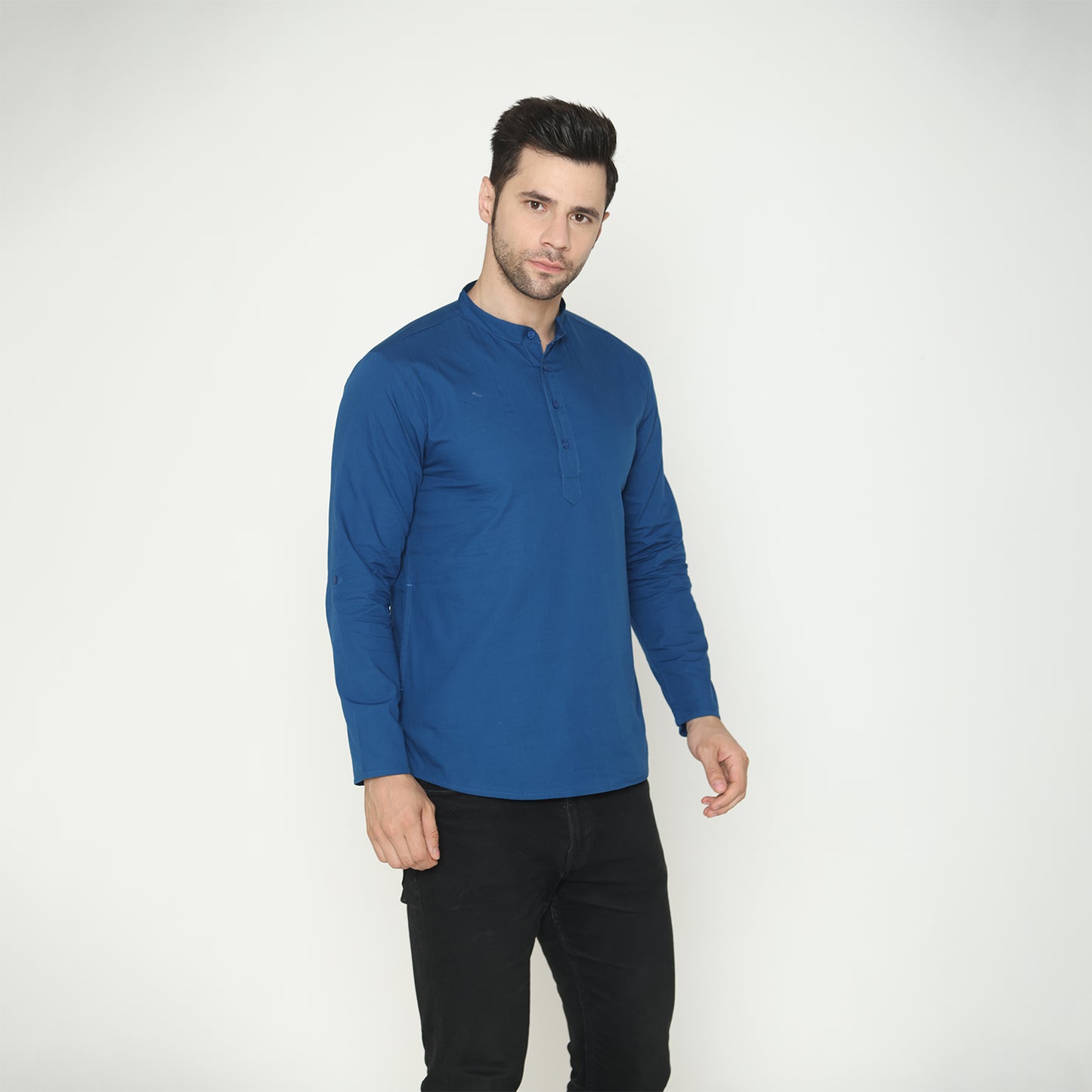 Men's Solid Short Kurta - Strong Blue