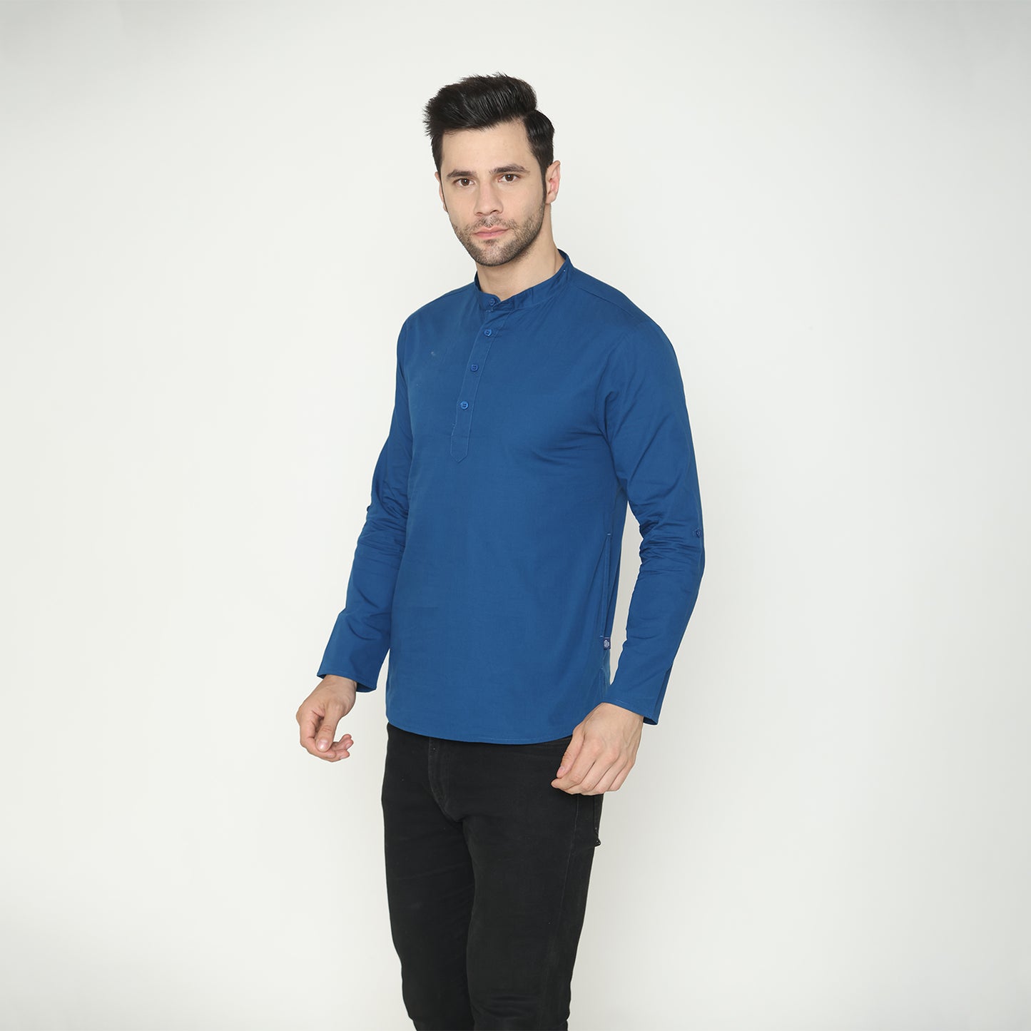 Men's Solid Short Kurta - Strong Blue