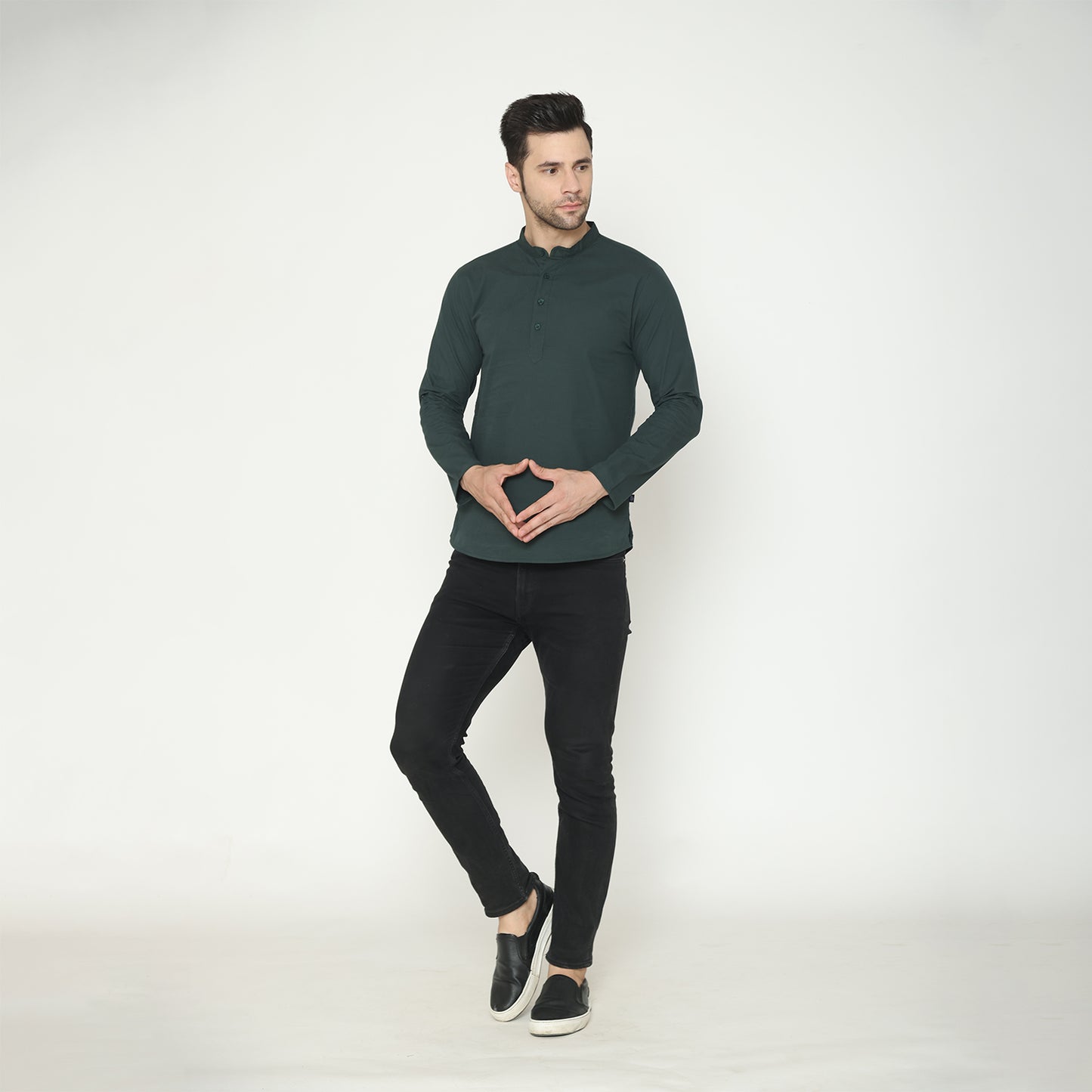 Men's Solid Short Kurta - Olive