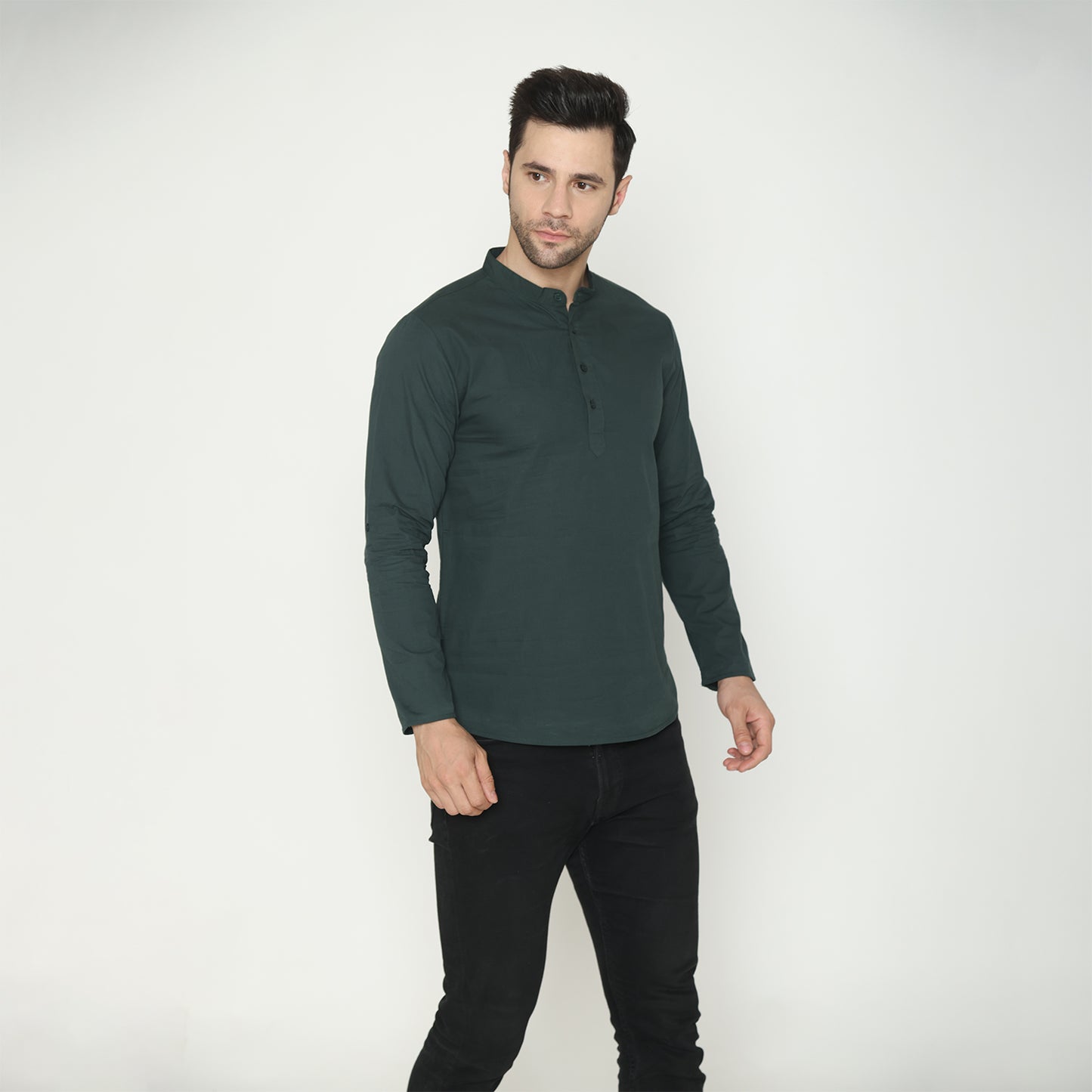 Men's Solid Short Kurta - Olive