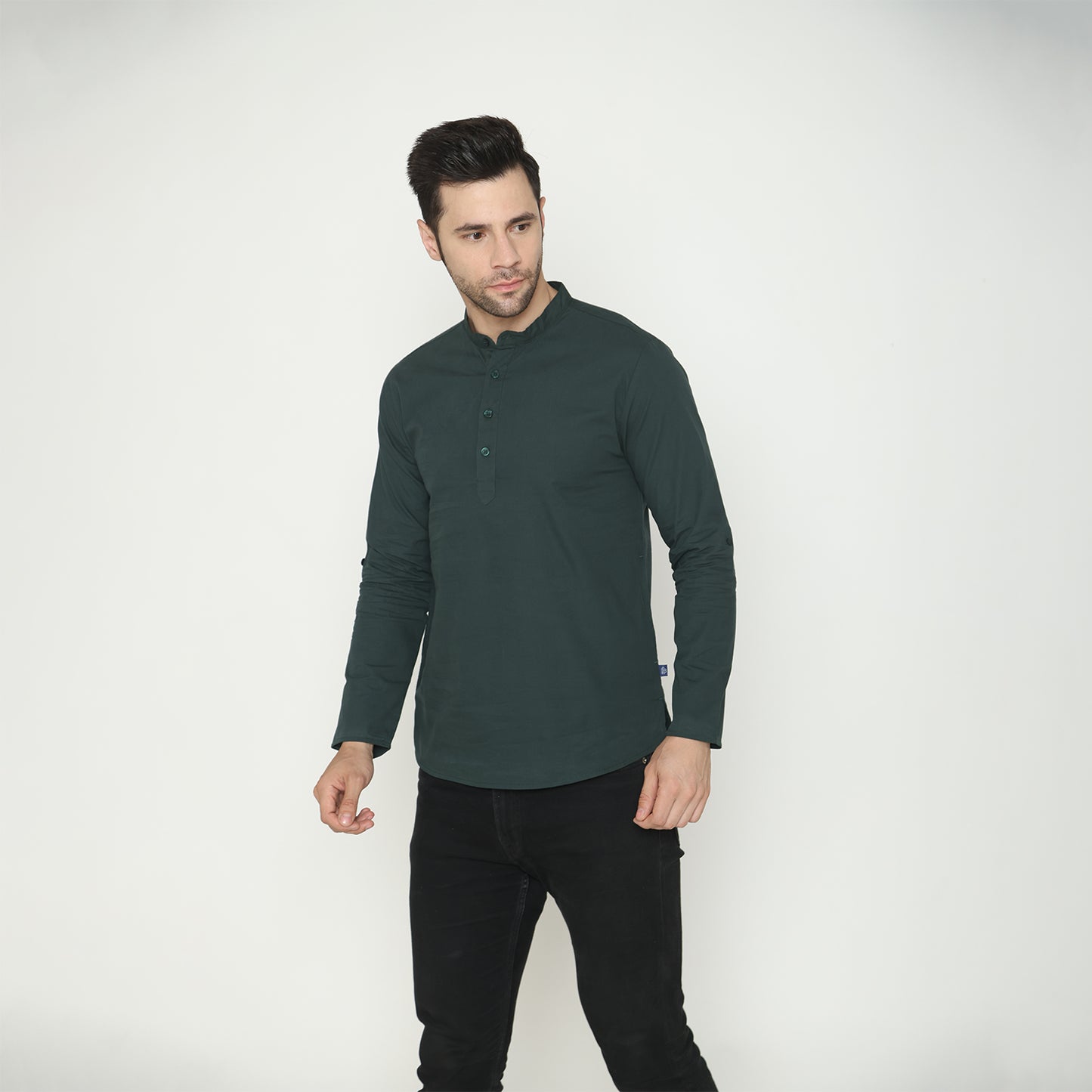 Men's Solid Short Kurta - Olive