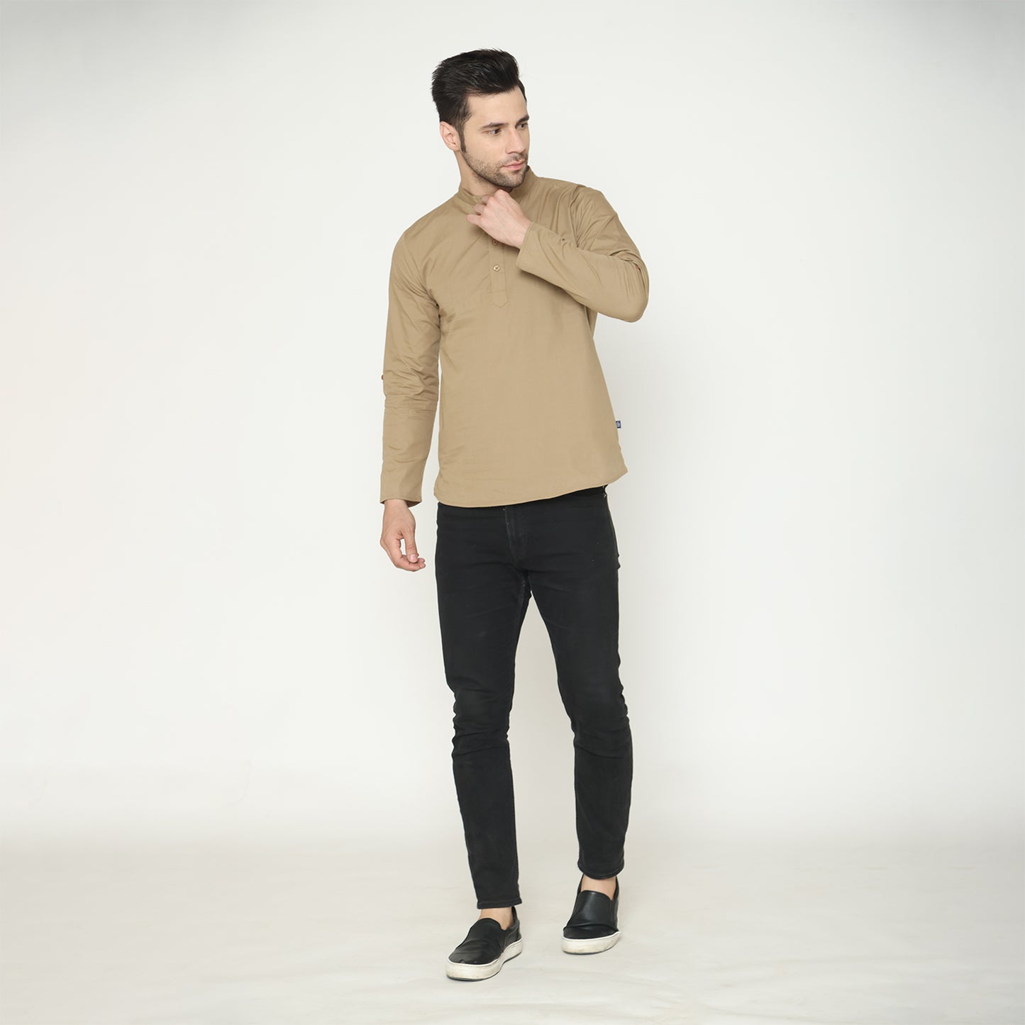 Men's Solid Short Kurta - Khaki