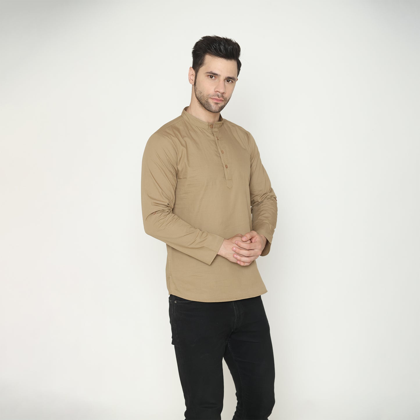 Men's Solid Short Kurta - Khaki
