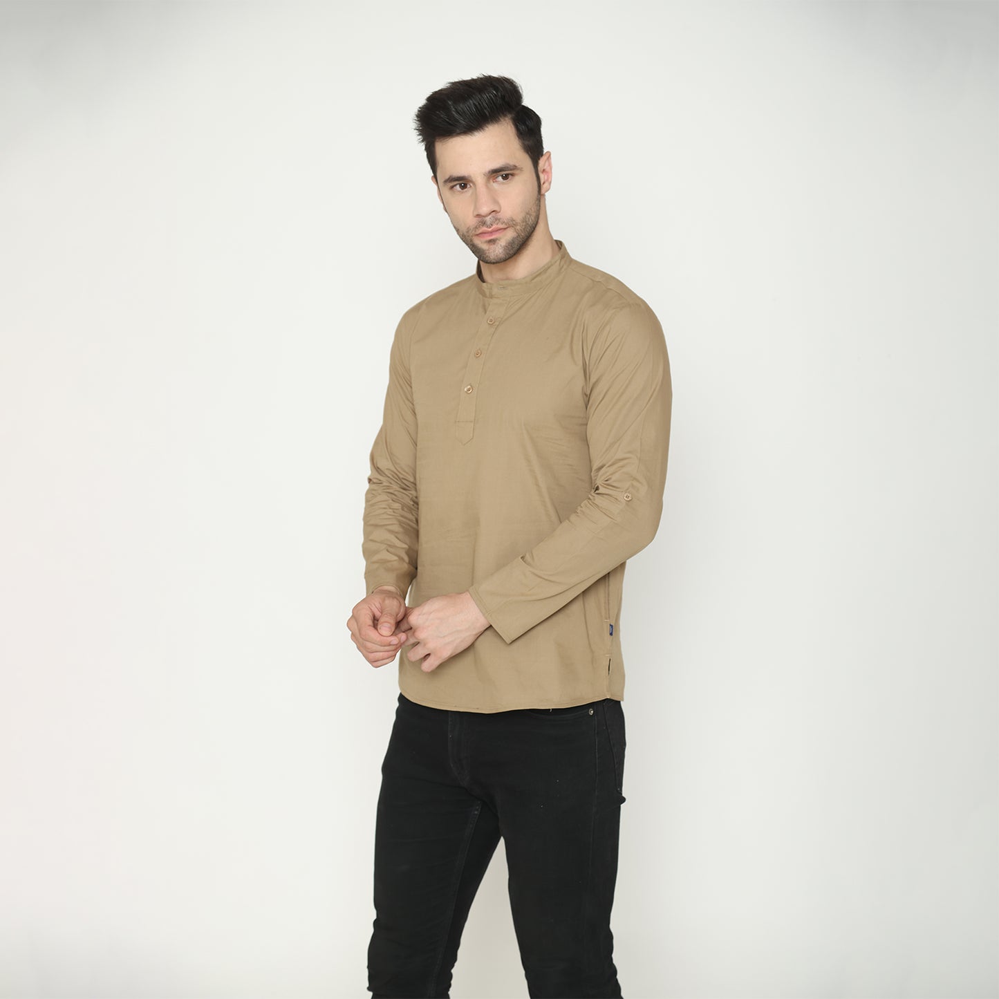 Men's Solid Short Kurta - Khaki