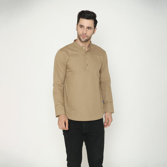 Men's Solid Short Kurta - Khaki