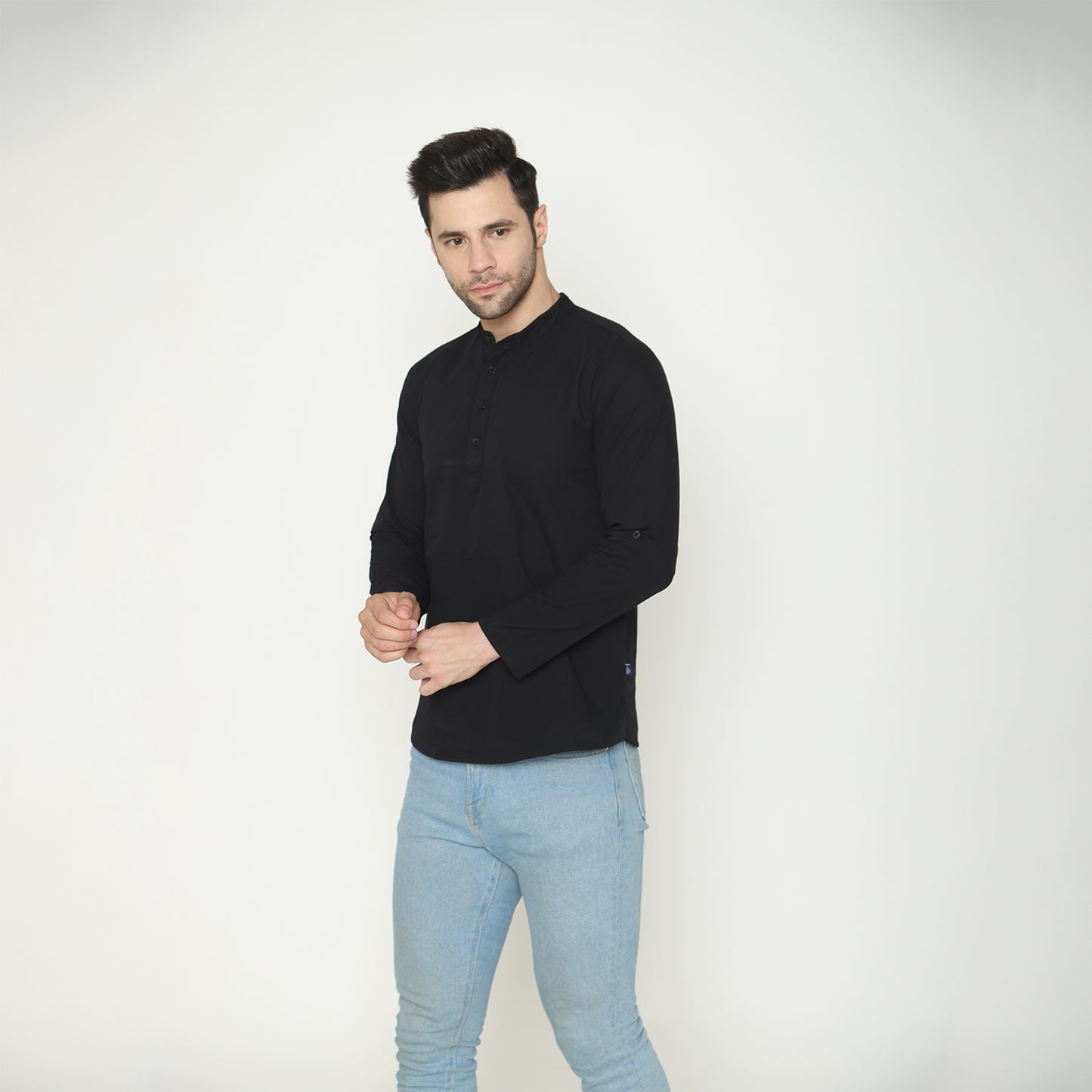 Men's Solid Short Kurta - Black