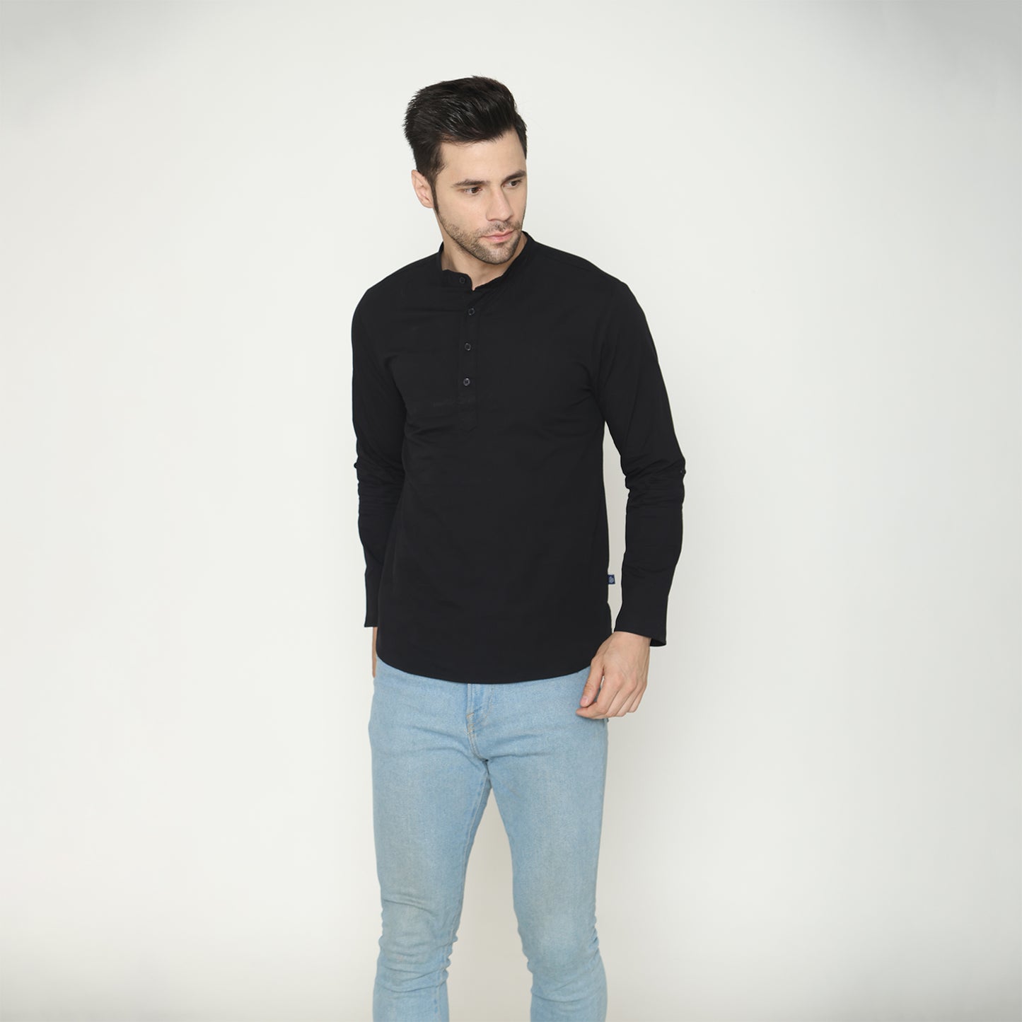 Men's Solid Short Kurta - Black