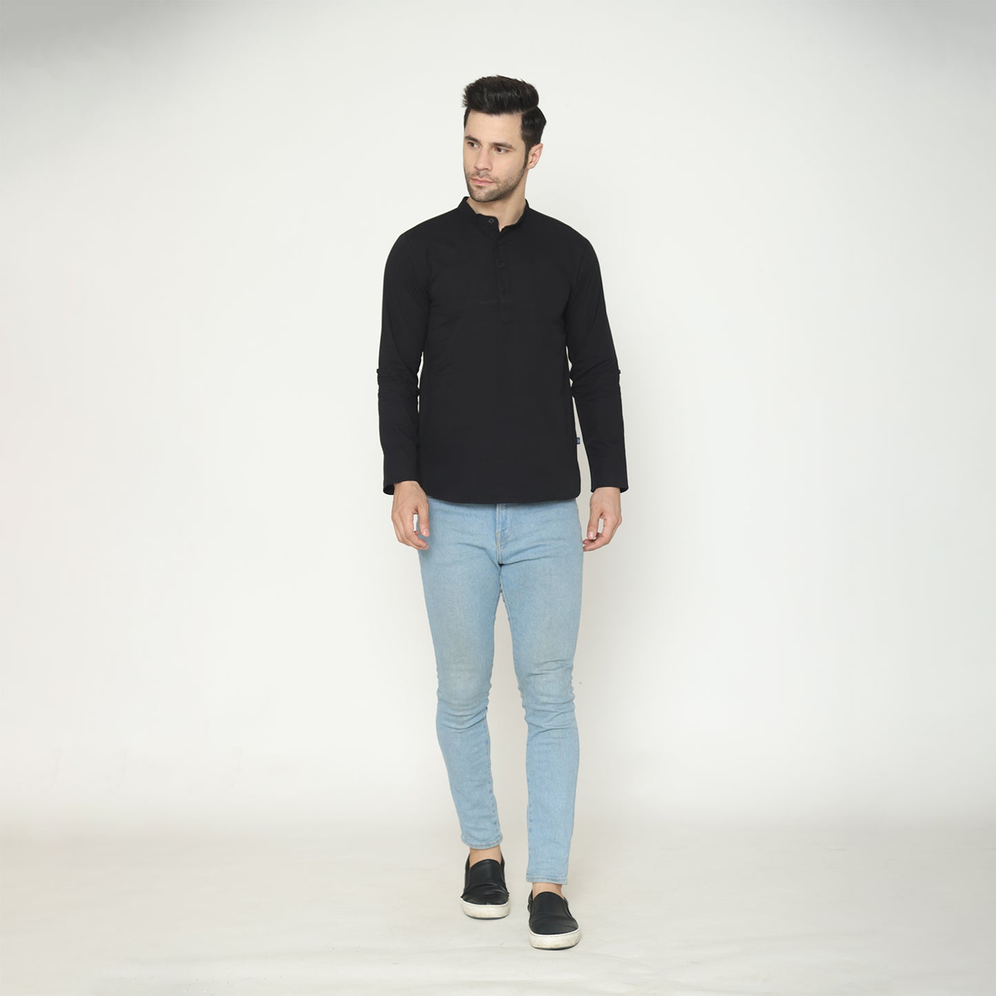Men's Solid Short Kurta - Black
