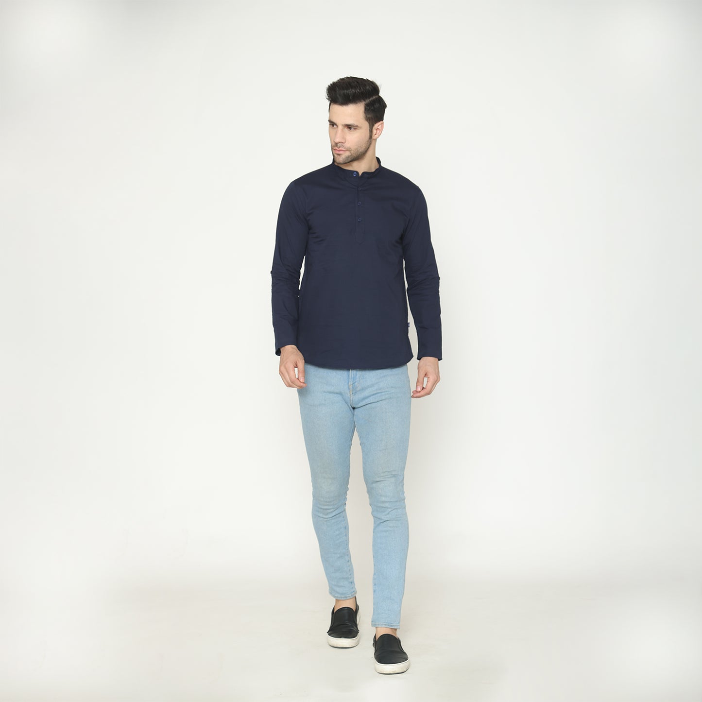 Men's Solid Short Kurta - Navy