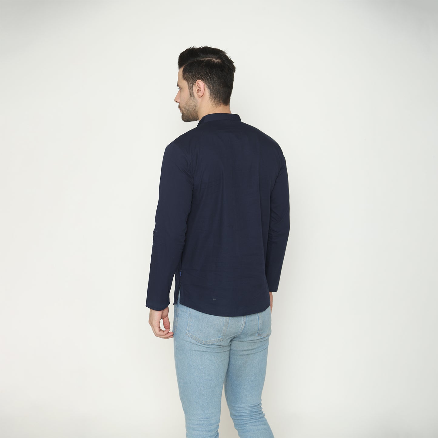 Men's Solid Short Kurta - Navy