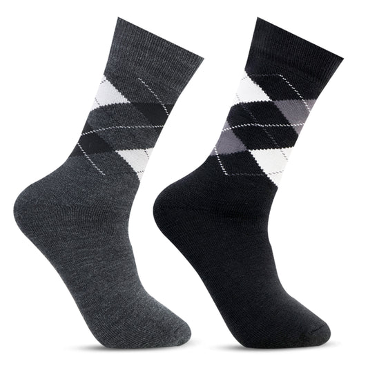 Men Classic Argyle Multicolored Woolen Socks- Pack of 2