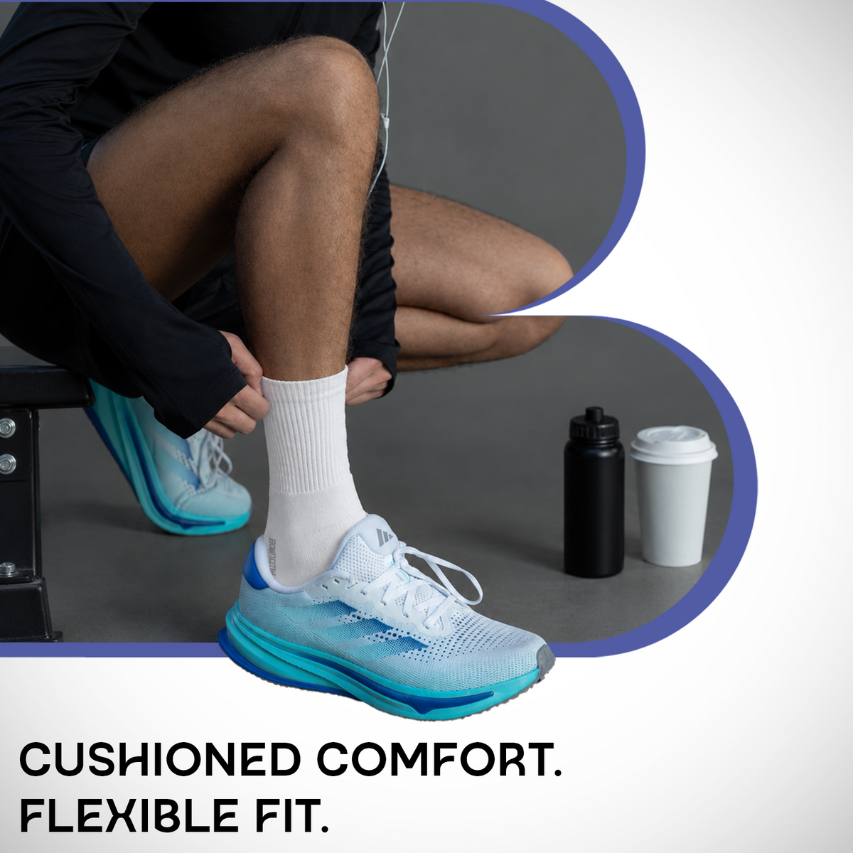 Men Cushioned White Joggers Crew Sports Socks- Pack of 3