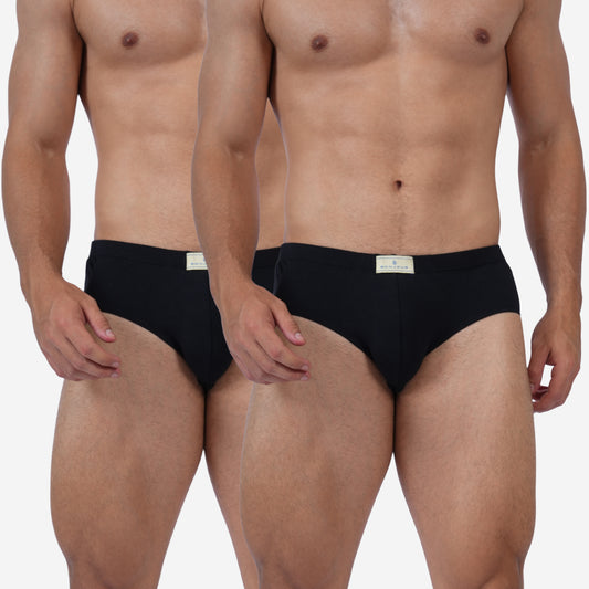 Men's Black Cotton Comfort Briefs - Soft Breathable Everyday Innerwear (Pack of 2)