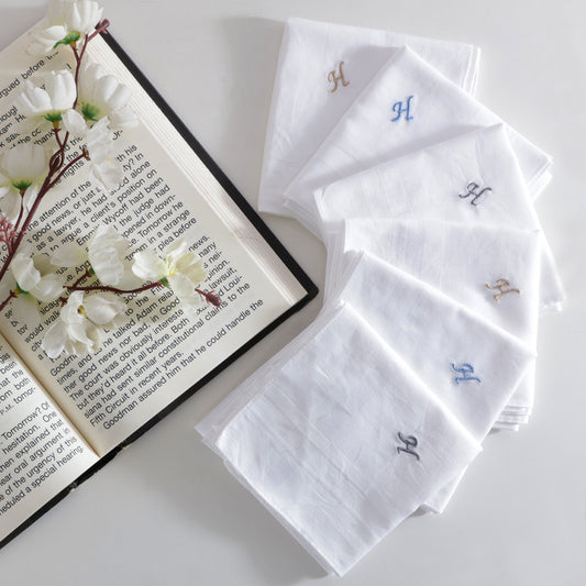 Men's White Cotton Handkerchief With Alphabet H Initial (Pack of 6)