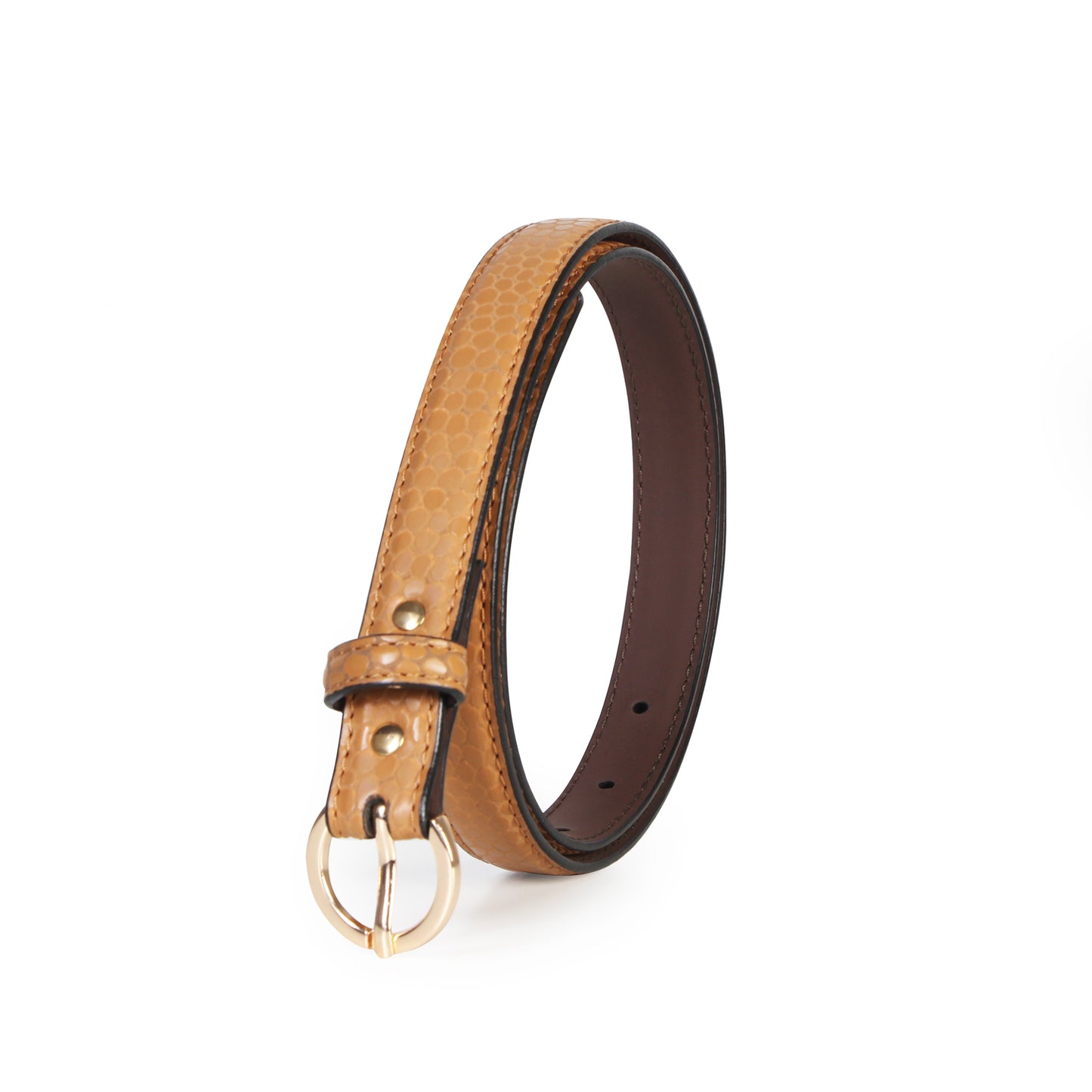 Women Slim Textured Belt - Tan