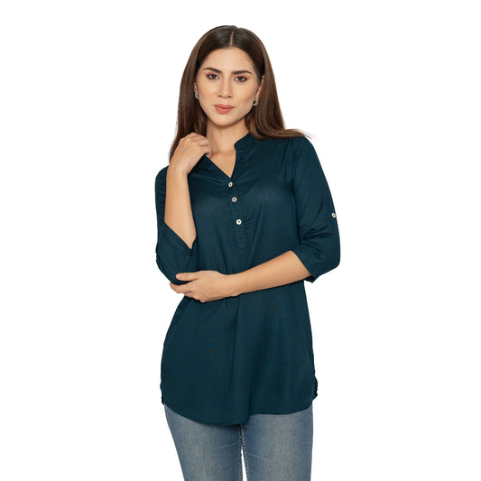 Prussian Blue Short Kurti – Stylish Kurti for Women & Girls