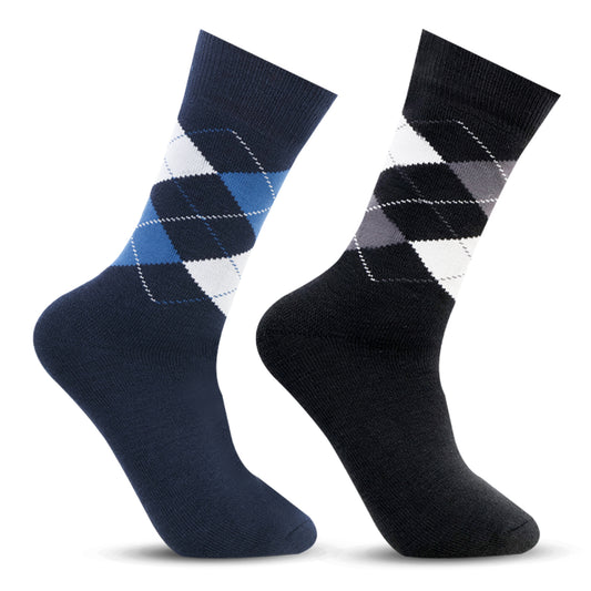 Men's Classic Argyle Multicolored Woolen Socks- Pack of 2