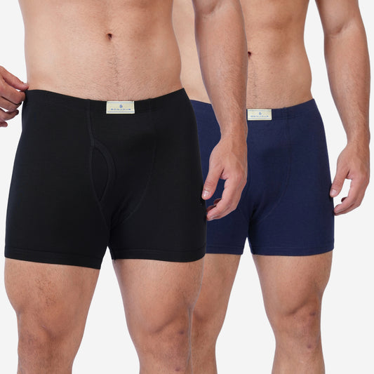 Men's Black & Navy Cotton Comfort Trunk - Soft Breathable Everyday Innerwear (Pack of 2)
