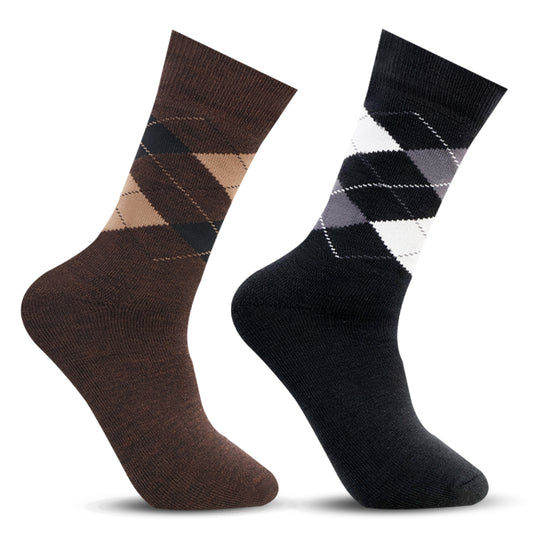 Men Classic Argyle Multicolored Woolen Socks- Pack of 2