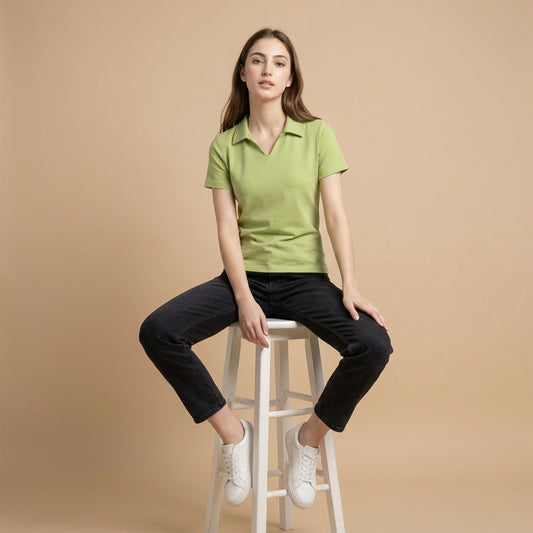Women’s Solid Pista Polo Half Sleeve T-Shirt