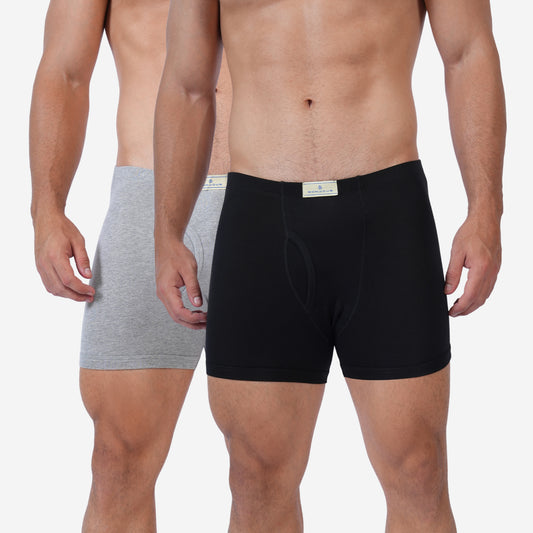 Men's Black & Grey Cotton Comfort Trunk - Soft Breathable Everyday Innerwear (Pack of 2)