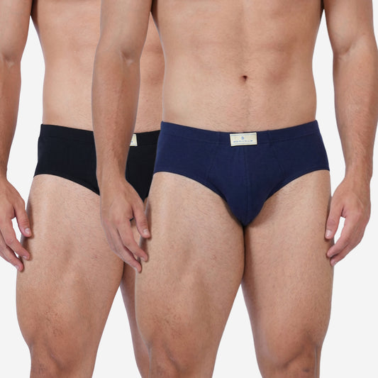 Men's Black & Navy Cotton Comfort Briefs - Soft Breathable Everyday Innerwear (Pack of 2)