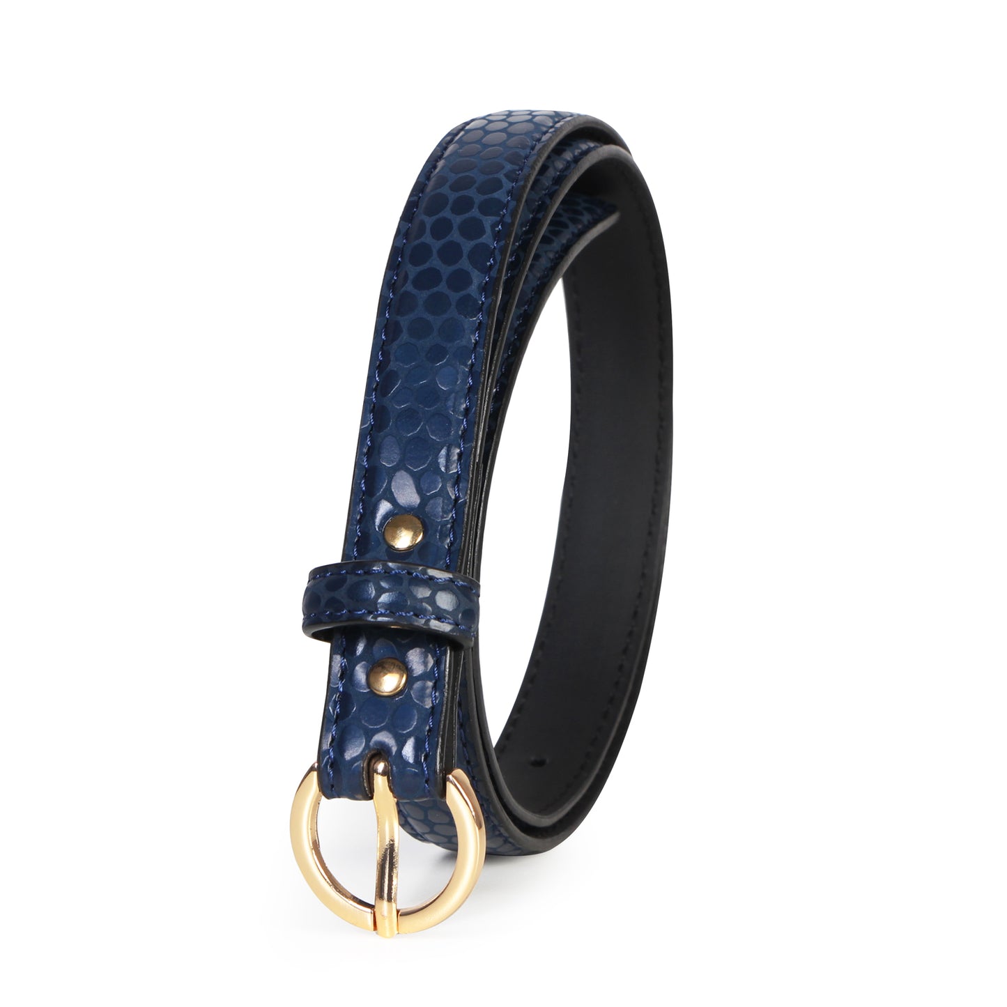 Women Slim Textured Belt - Navy