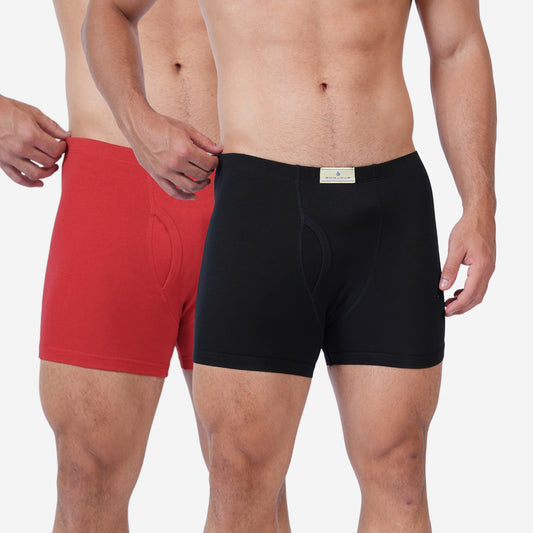 Men's Black & Red Cotton Comfort Trunk - Soft Breathable Everyday Innerwear (Pack of 2)