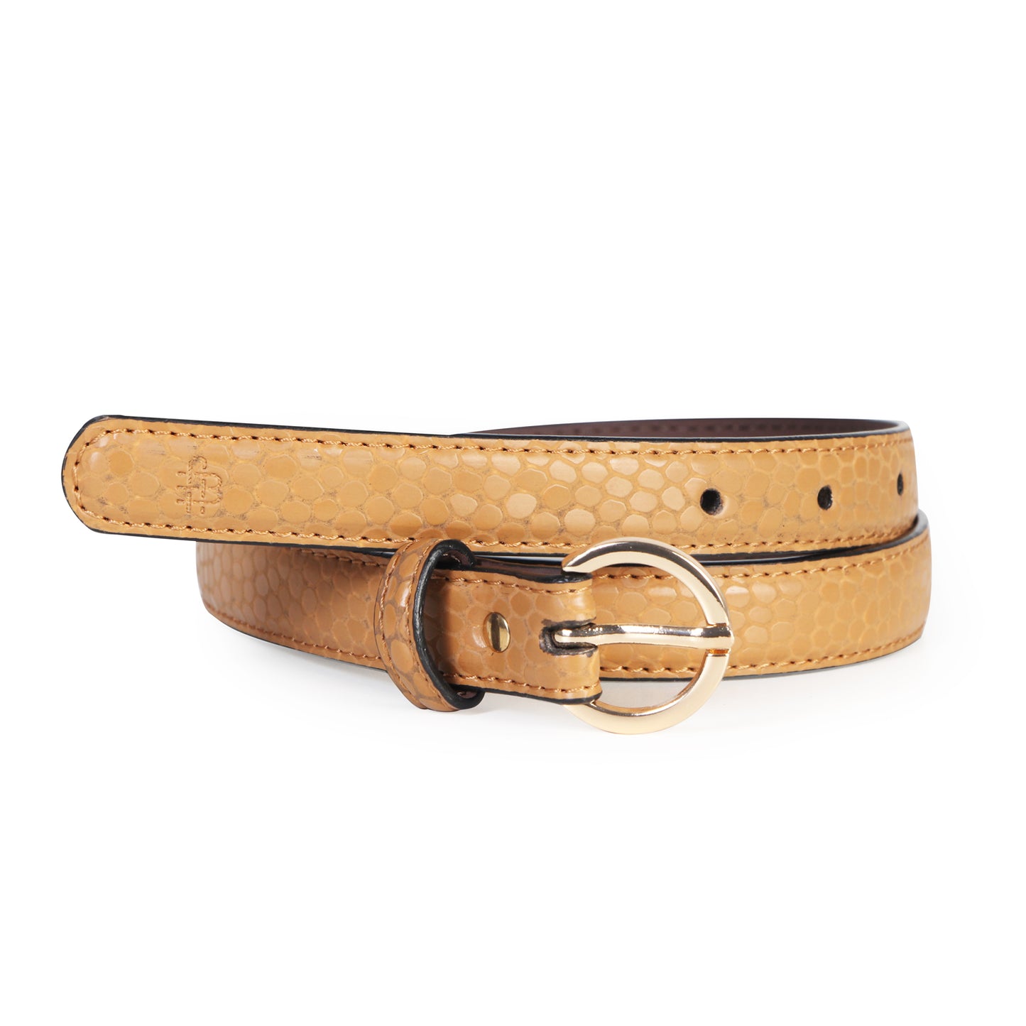 Women Slim Textured Belt - Tan