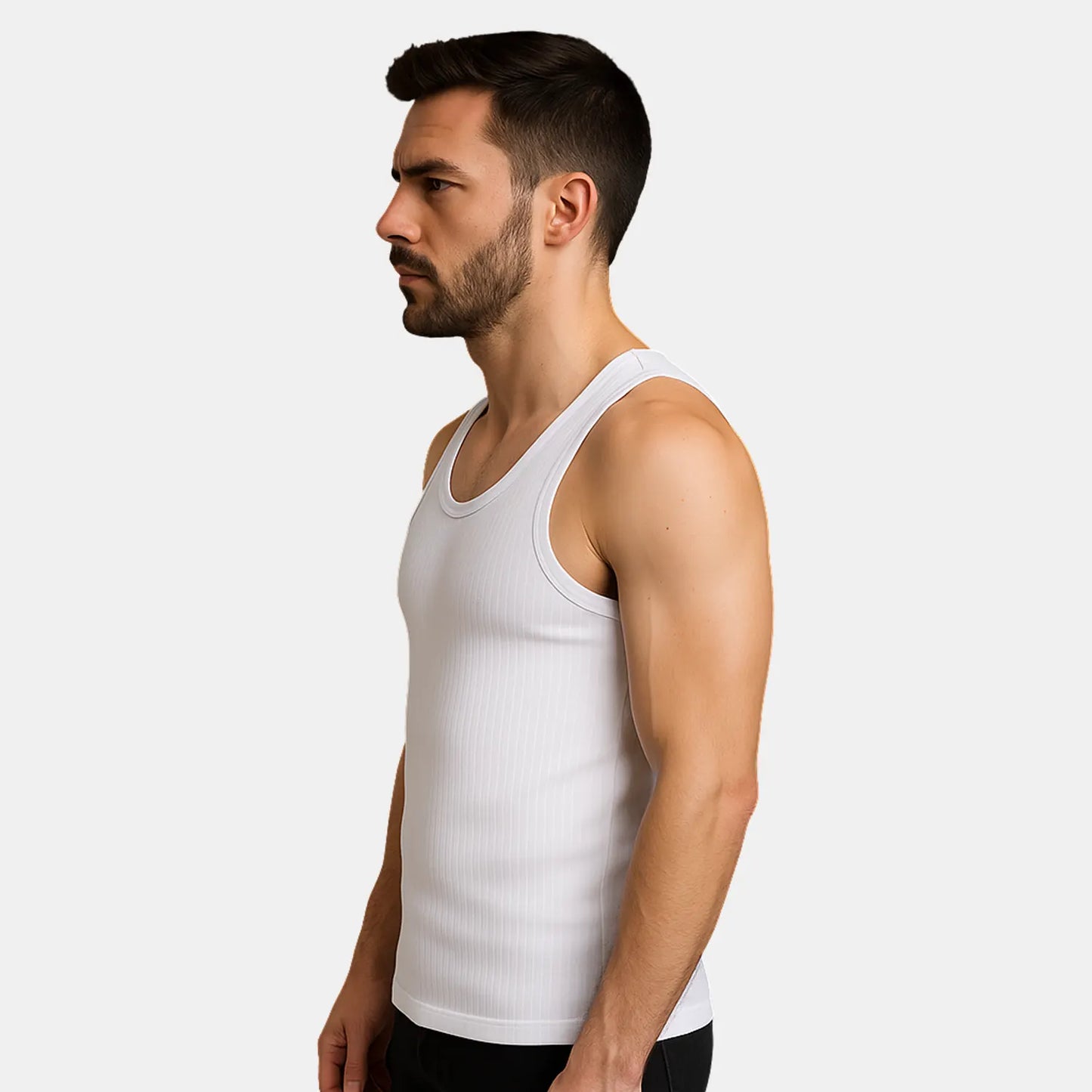 Men's Cotton Ribbed Stretch-Fit Sleeveless White Vests – Pack of 1