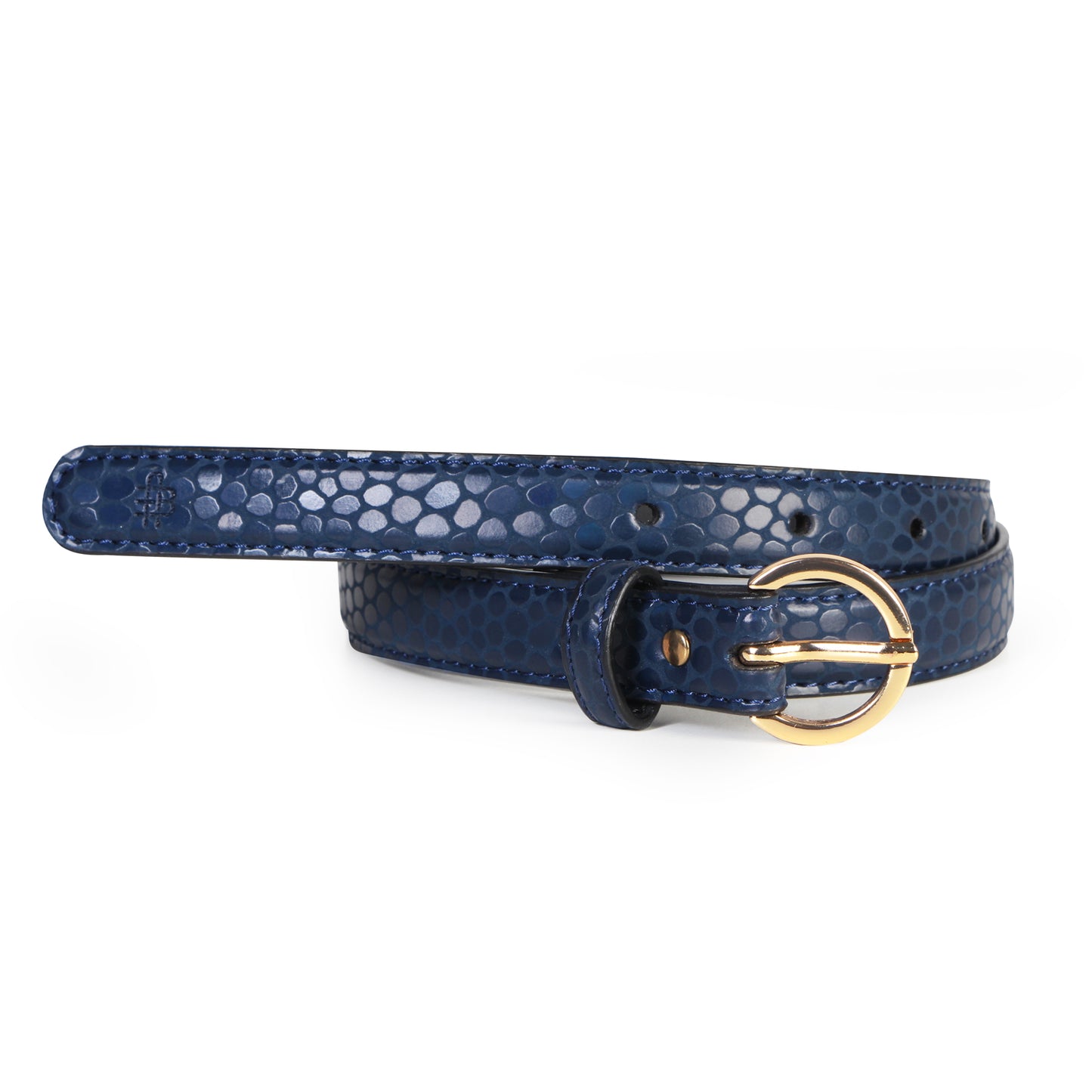 Women Slim Textured Belt - Navy