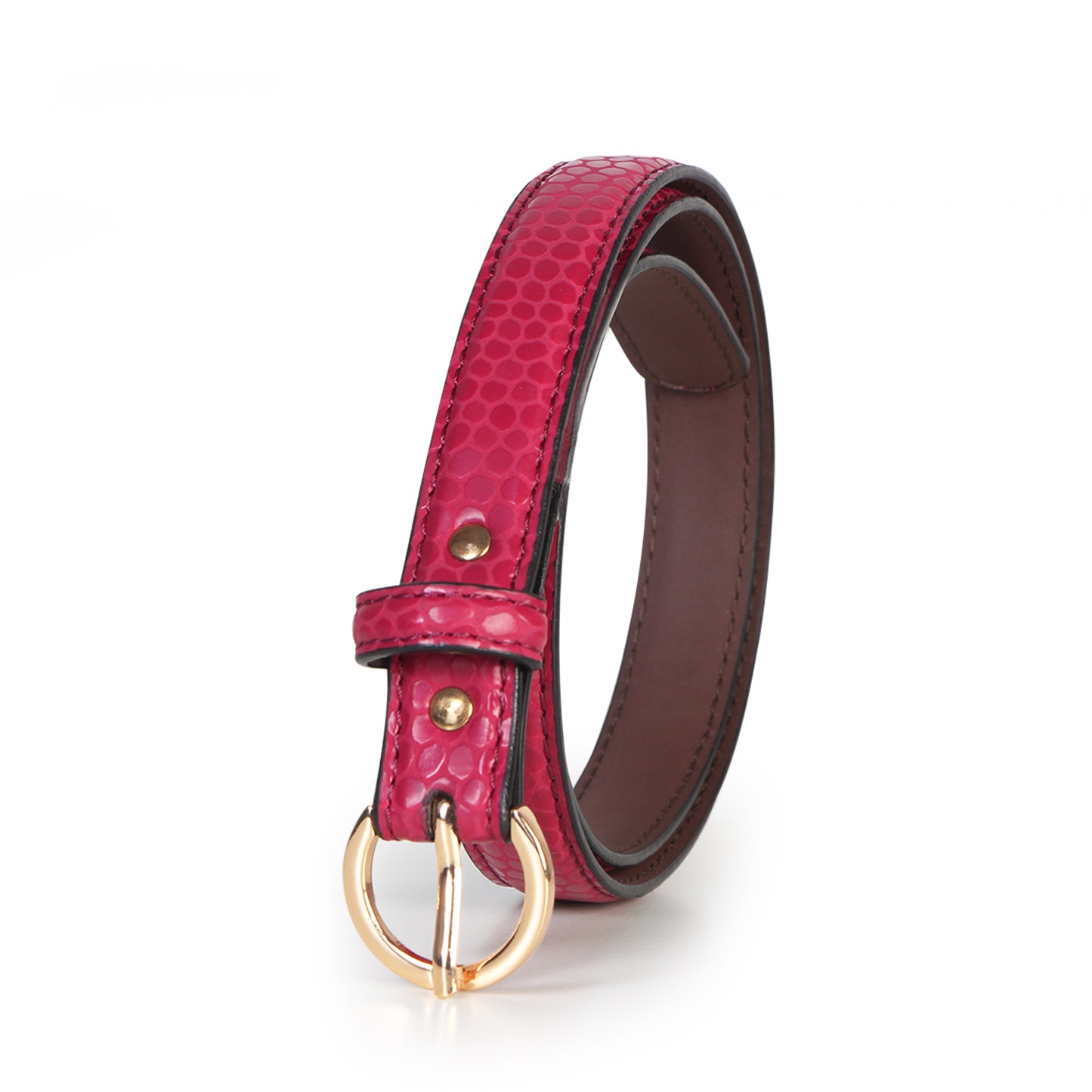 Women Reptile Textured Casual Belt - Burgandy