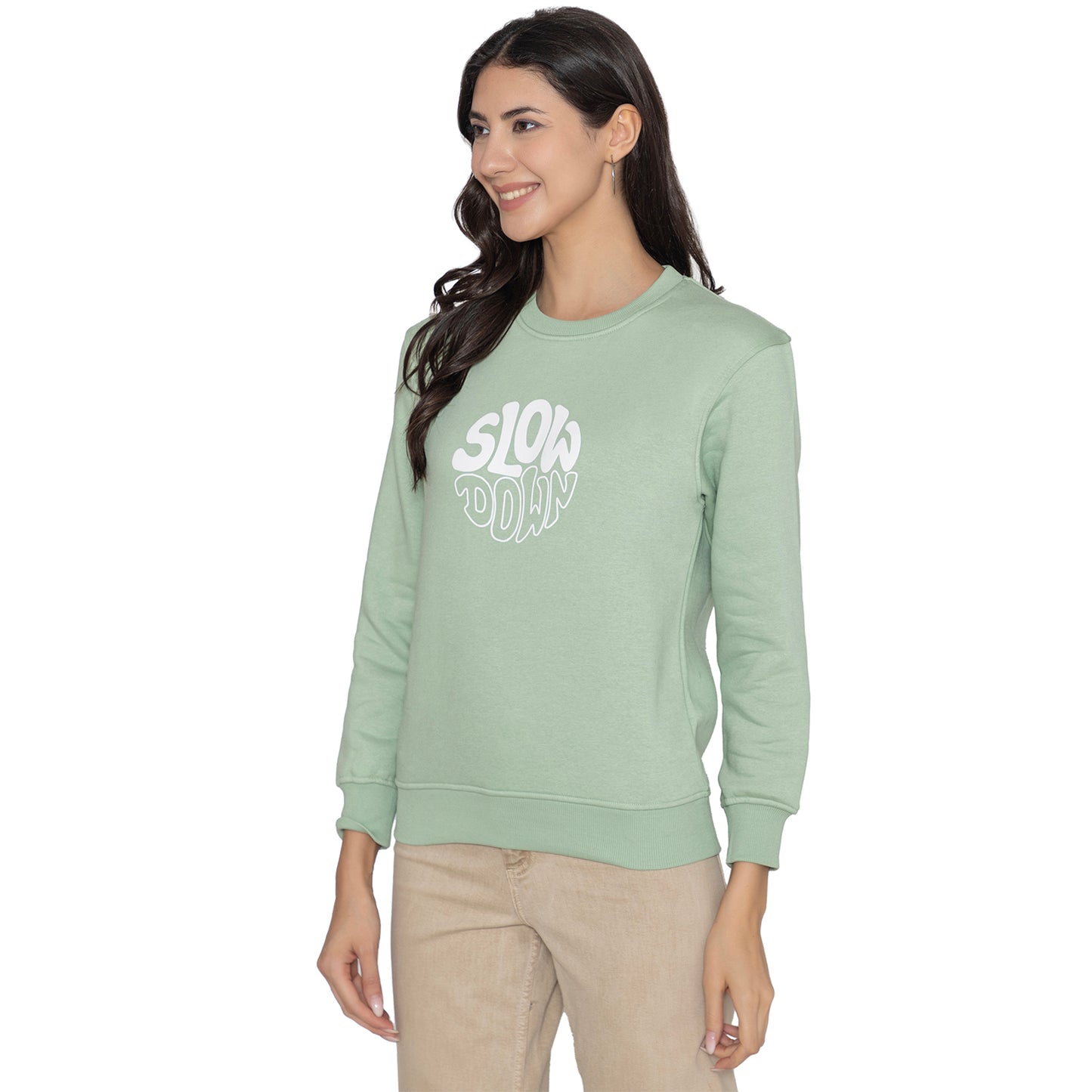 Women's Full Sleeve Round Neck Sweatshirt - Green