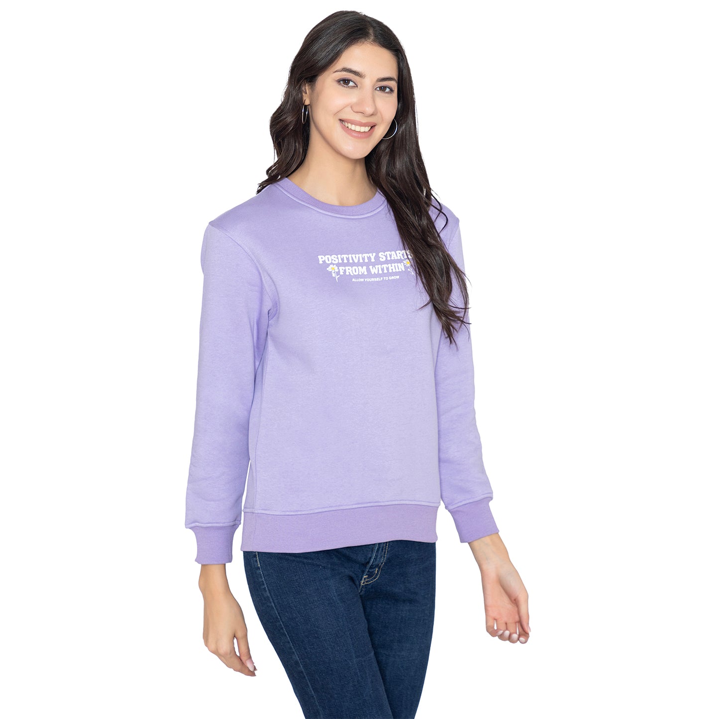 Women's Full Sleeve Round Neck Sweatshirt - Lavender