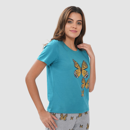 Women’s Knitted Capri Bottom with Butterfly Print & Drawstring Waist