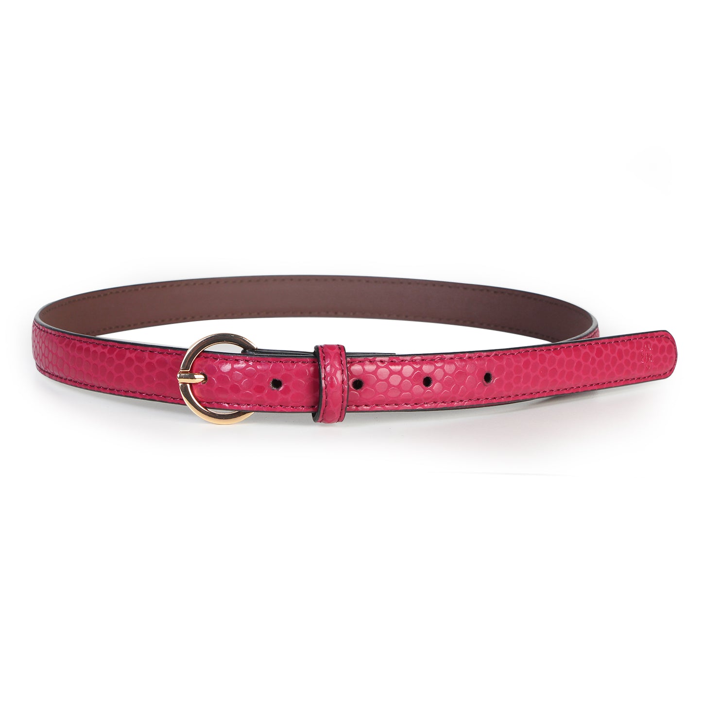 Women Reptile Textured Casual Belt - Burgandy