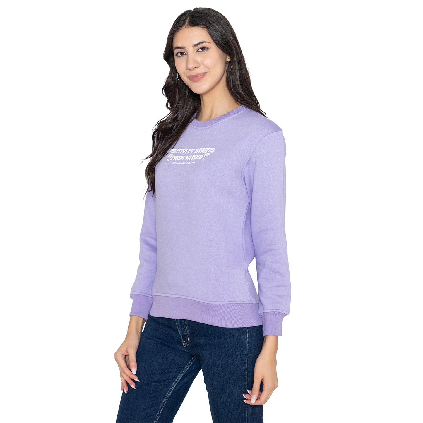 Women's Full Sleeve Round Neck Sweatshirt - Lavender