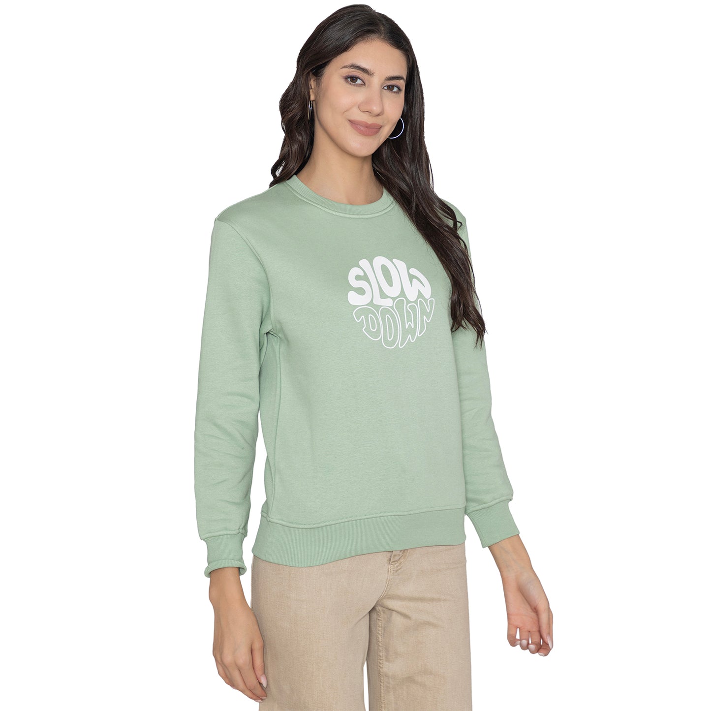 Women's Full Sleeve Round Neck Sweatshirt - Green