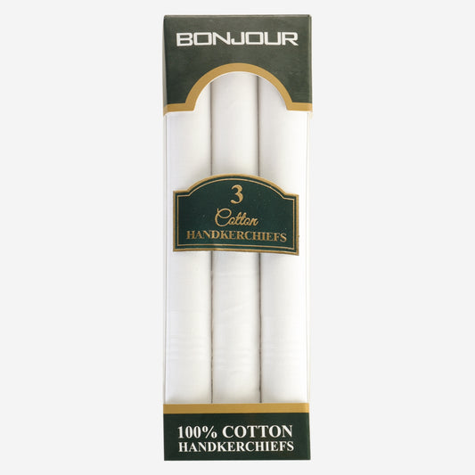 Men's Self White 100% Cotton Handkerchiefs (Pack of 3)