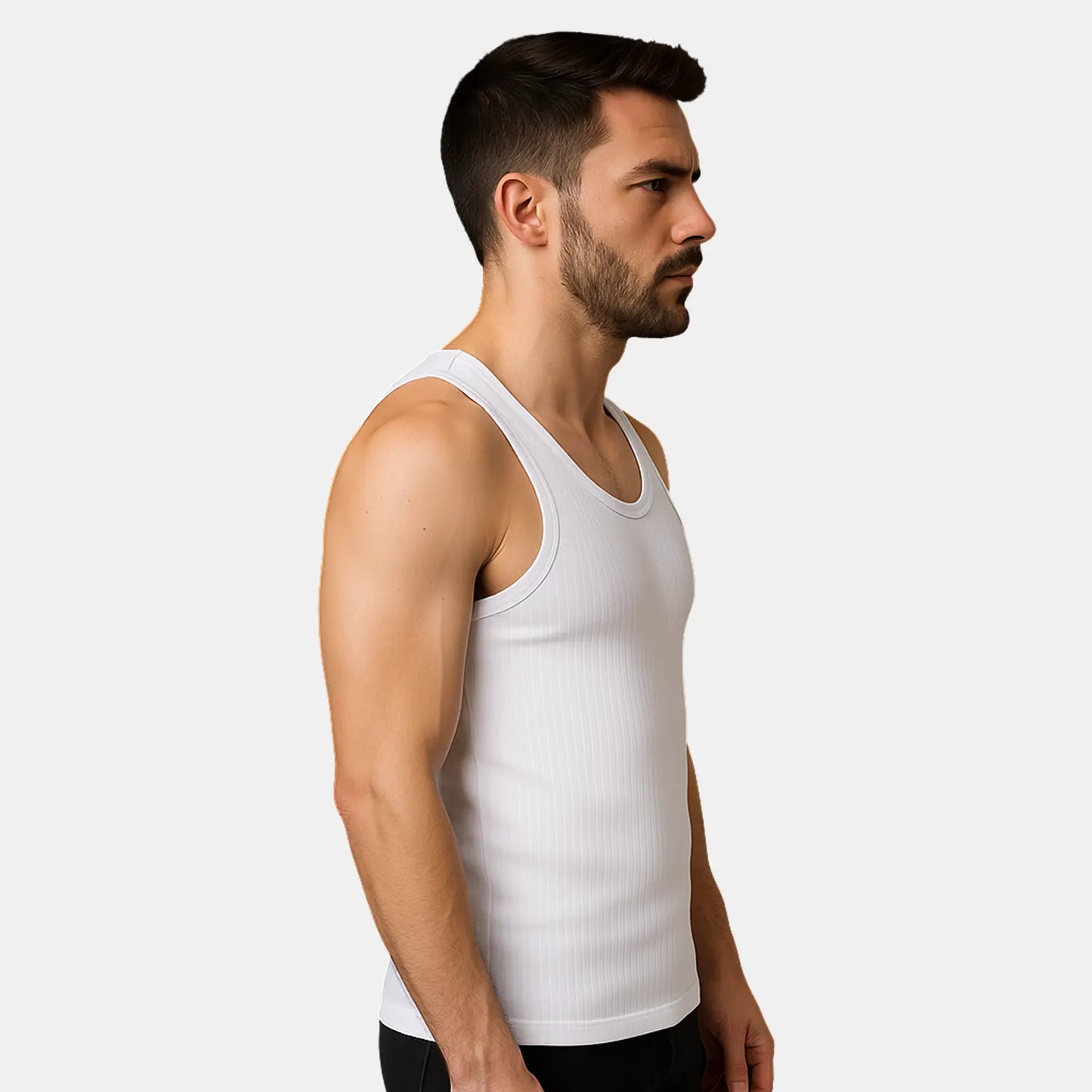 Men's Cotton Ribbed Stretch-Fit Sleeveless White Vests – Pack of 1