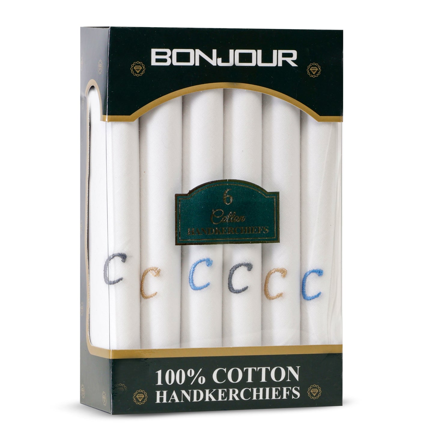 Men's White Cotton Handkerchief With Alphabet C Initial (Pack of 6)