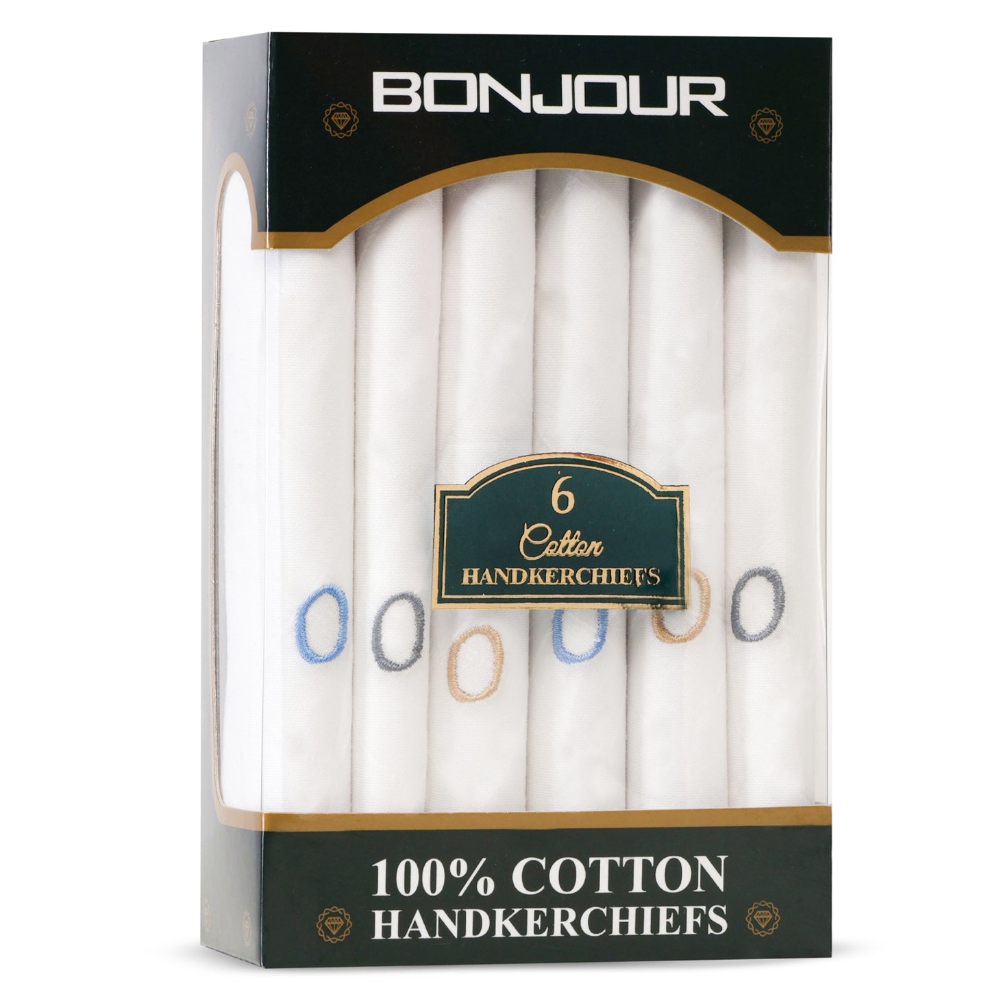 Men's White Cotton Handkerchief With Alphabet O Initial (Pack of 6)