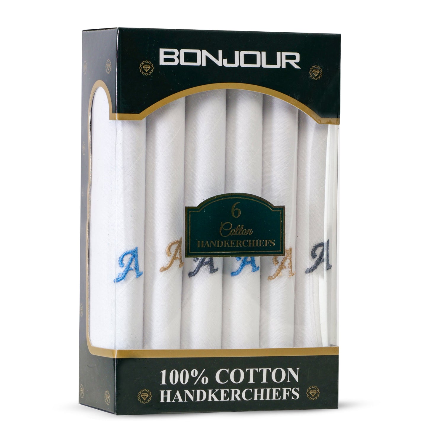 Men's White Cotton Handkerchief With Alphabet A Initial (Pack of 6)