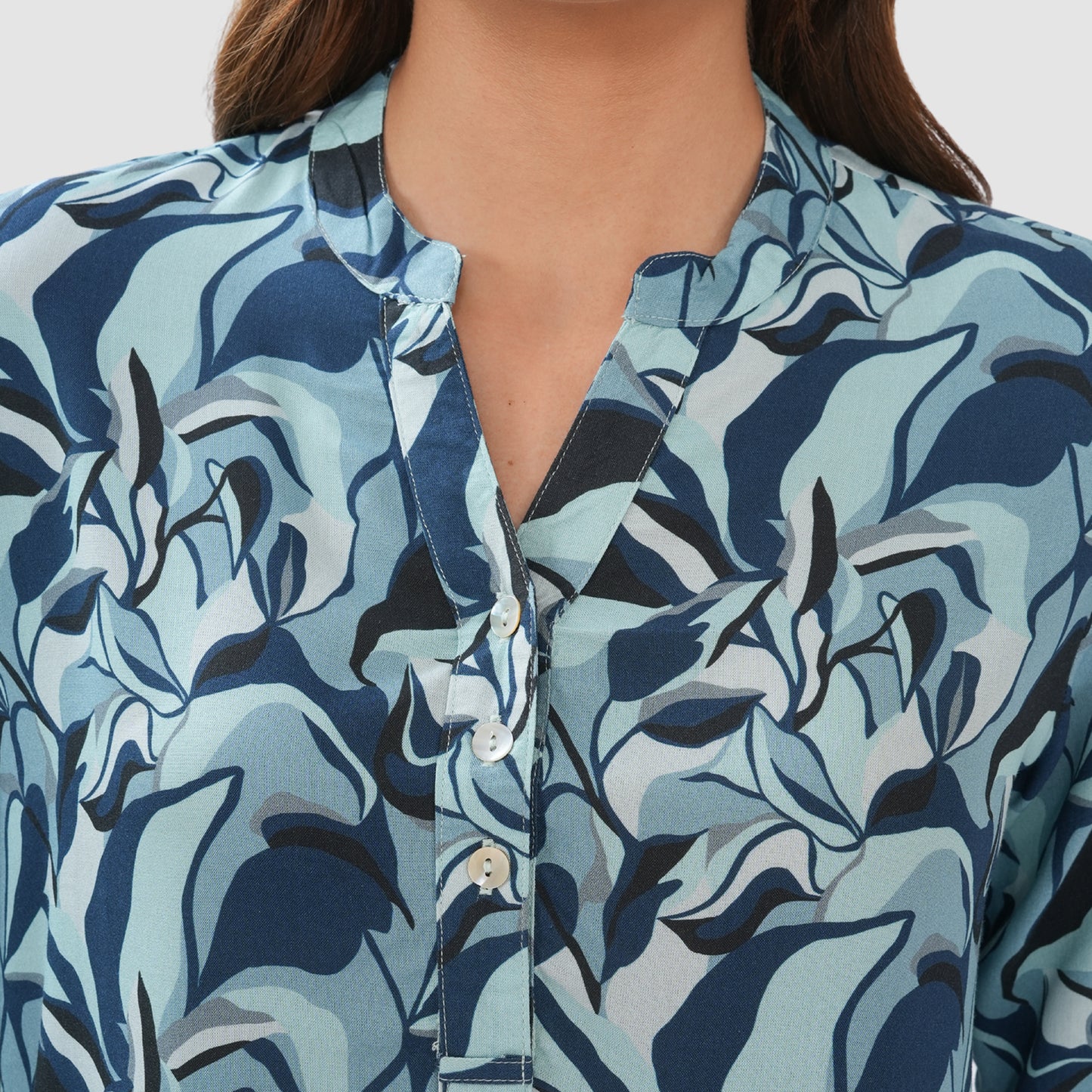 Women’s Printed Cotton Casual Top with 3/4 Sleeves & Button Placket